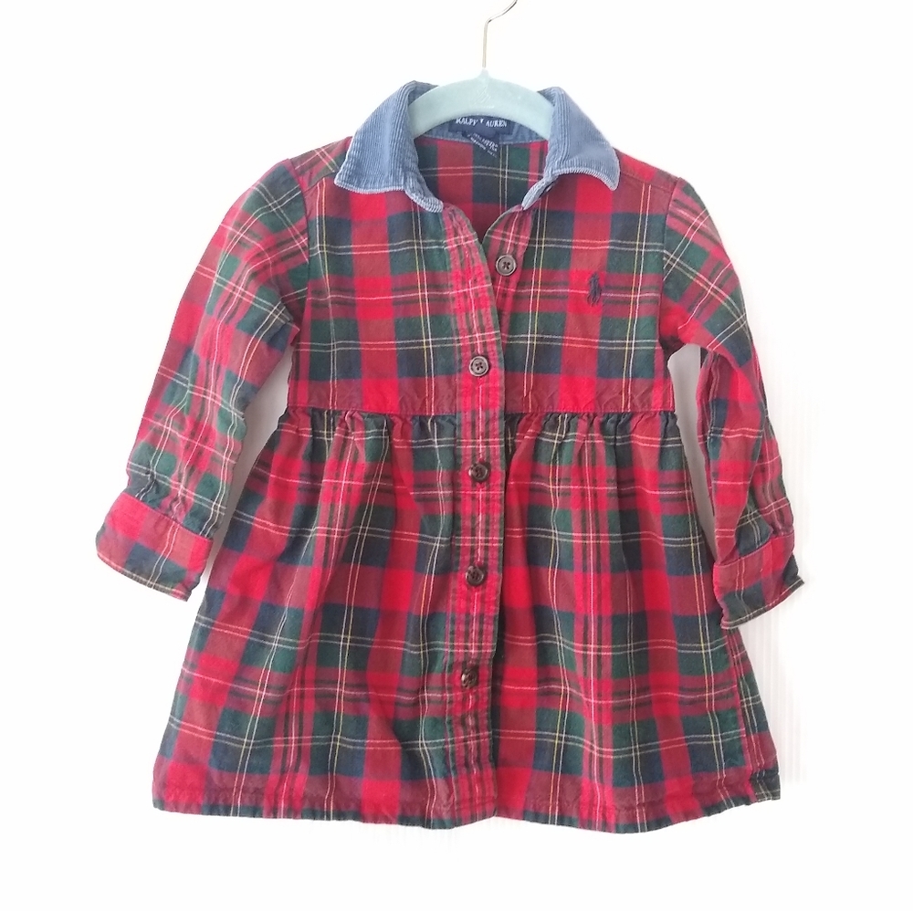 Ralph Lauren • red tartan plaid button front dress